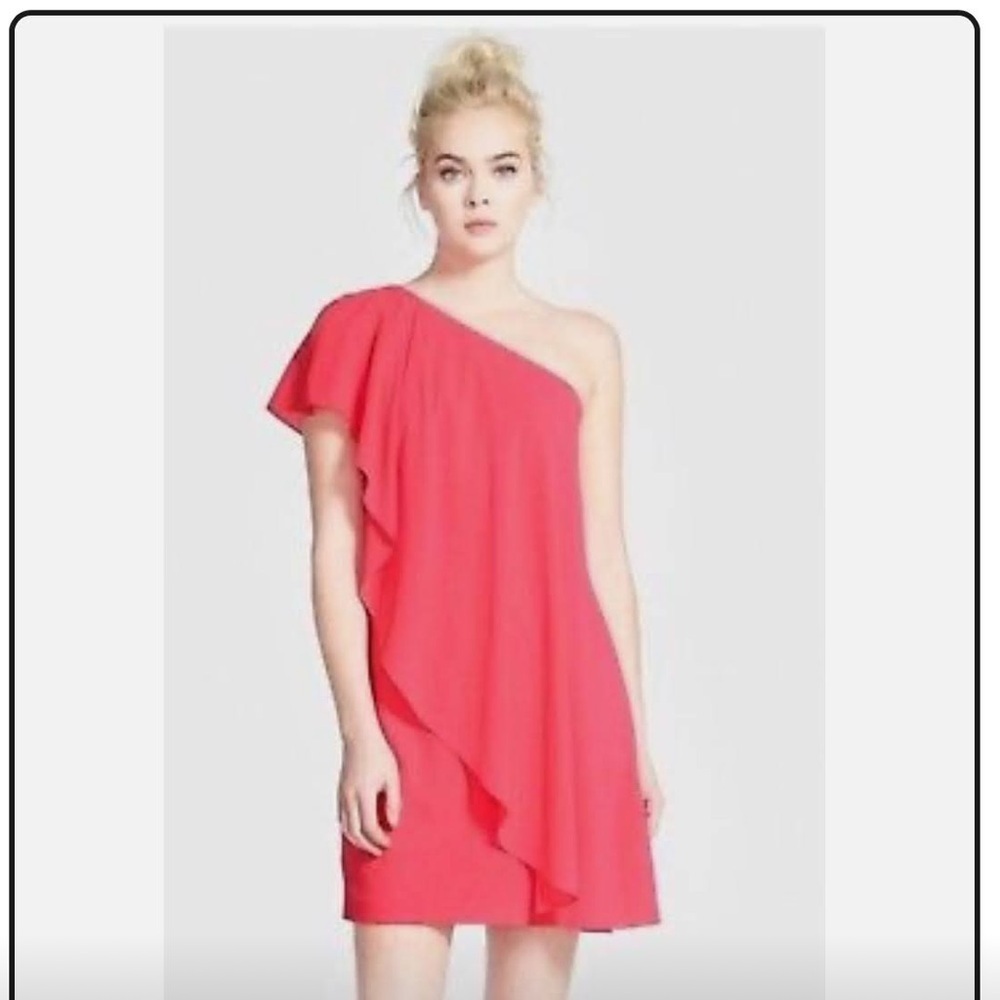 Women's Aidan by Aidan Mattox Red One Shoulder Draped Crepe Cocktail Dress Sz 4